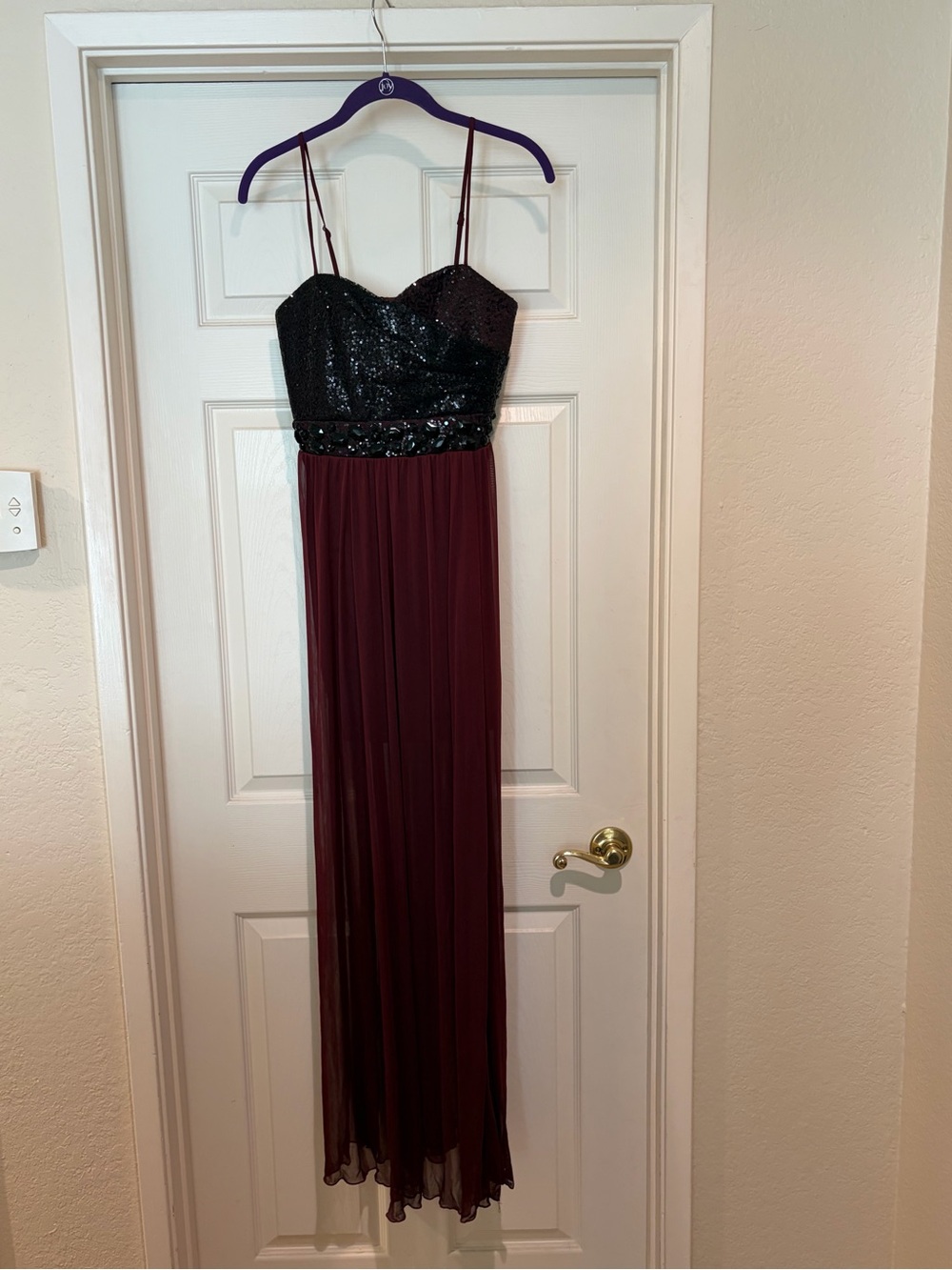 Xtraordinary Burgundy Maxi Dress with Black Sequin Bodice
